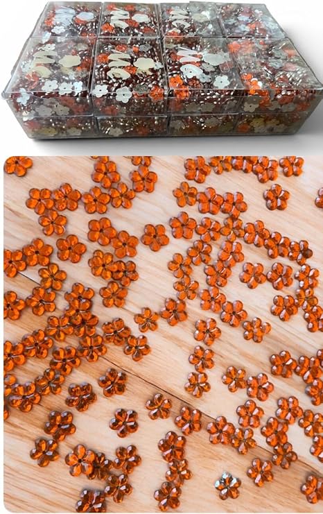 Turuncu Çiçek Şekilli Kristal Taş Süsleme Boncuklar 16 paket