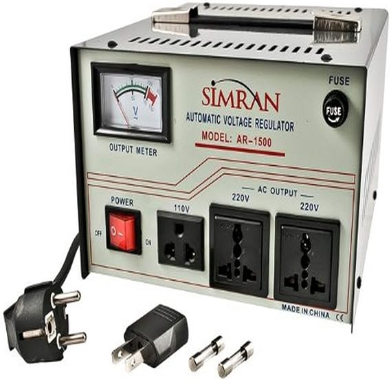Simran AR-1500 Deluxe 110V to 220/240 Volt Voltage Regulator/Stabilizer with Built-in Step UP & Down Voltage Converter Transformer, 1500 Watt