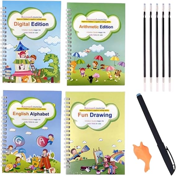 Exercise Copybook - White Cardboard Grooked Handwriting Book With Pen | Children's Number Workbooks for Teachers Boys Classroom Home Preschool Summer Kindergarten School