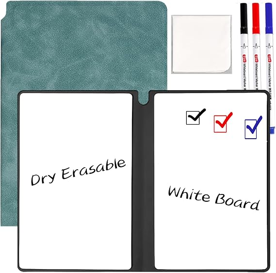 Marte Vanci Small Whiteboard Notebook, A5 Mini Whiteboard with Pen & Wipe, Portable Dry Erase White Board, Reusable Notepad for Office Home School Lists Study Notes Memo Drafts Reminders Blue