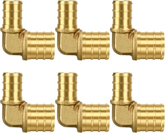 6 Pack 3/4" 1/2" Brass PEX Elbow Fittings