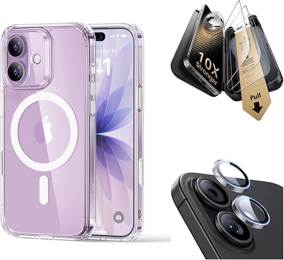 Case + Glass Film + Camera Cover ESR for iPhone 17 3x US Military MIL Standard Case, Corning Glass Film and Thin Reinforced Camera Film Set, Military Grade Ultimate Protection, Wireless Charging