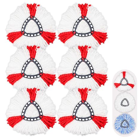 6 Pack Mop Head Replacement Compatible for vileda Triangle Swivel Mops - Mop heads replacement（RED）