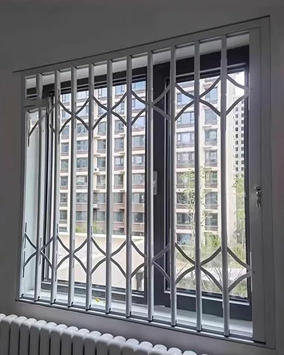 White Window Security Locks Burglar Screen, Windows Safety Bars Interior Prevents Accidental Falls Cover, Front Doors Aluminum Collapsible Gate(40x64in/102x163cm)