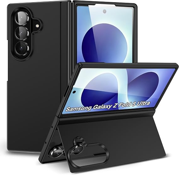 Case Compatible for Samsung Galaxy Z Fold 8 Ultra, with Stand and Tempered Glass Screen Protector, Ultra Thin, Non-Slip, Skin-Friendly-Anti-Yellow-Black