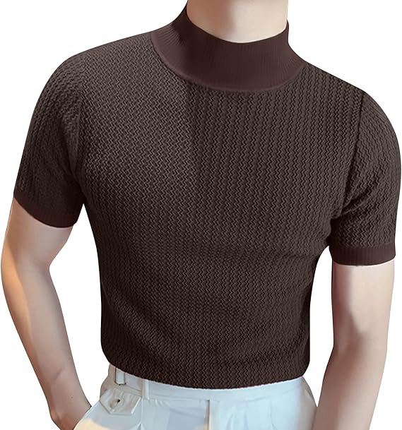 HJINGSUN Turtleneck Shirts for Men Solid Mock Neck Muscle Tshirts Slim Lightweight Short Sleeve Undershirt Fall Basic Tee Top