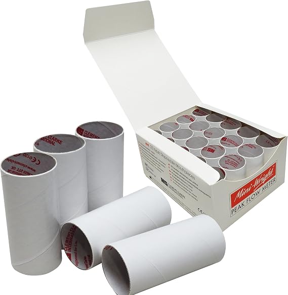 Mini Wright Peak Flow Meter Disposable Card Two Way Mouth Pieces, Full Box (20 Pieces)