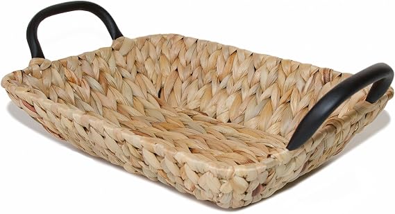 Wickerfield Small Wicker Storage Baskets for Hampers, Shelves, Bathroom Storage, Woven Rattan Basket with Handles, Wicker Tray, Shallow Basket Tray, Water Hyacinth, Seagrass Trays (Rectangular, Small)