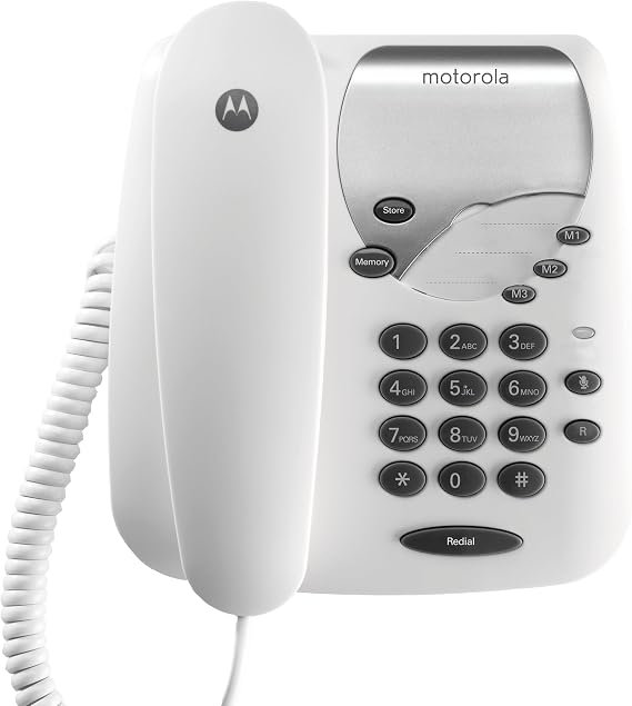 Motorola CT1 Corded Telephone – 3 Direct Dial Keys, 10 Memories, Mute Function, Missed Call LED Indicator, Wall Mountable, Ideal for Home or Office