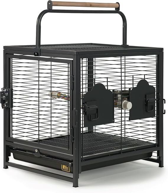 Prevue Pet Products Playtop Travel Carrier with Front Facing Door - Black | Outdoor Travel Bird Cage for Small Parrots & Birds, Rope Perch, Lightweight & Portable, Easy Transport
