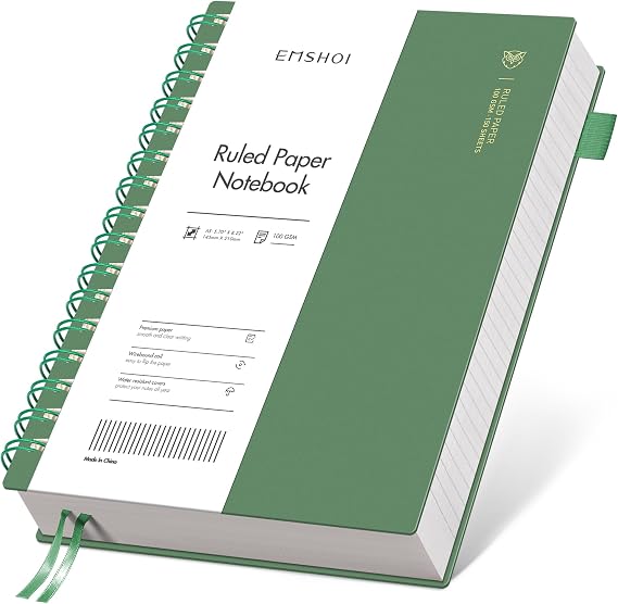 EMSHOI Lined Spiral Journal Notebook, 300 Pages, A5 Size (5.7'' x 8.2'')