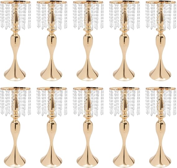 10 Pcs Wedding Centerpieces for Tables,Centerpiece Table Decorations,Crystal Flower Stands,Tall Flower Vases for Wedding Reception Birthday Party Home Decoration (Gold, Large)