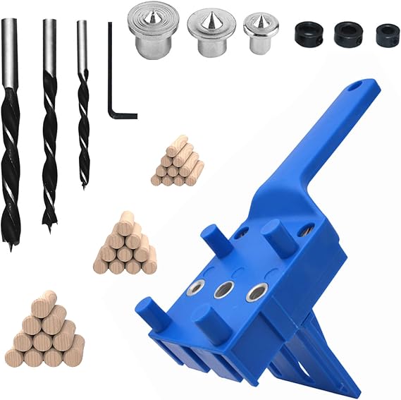 Dowel Jig Kit 41PCS Woodworking Dowel Jig Kit 6/8/10mm, Pocket Hole Jig Kit, Doweling Jig, Jigs Doweling Hole Saw Tools (Blue)
