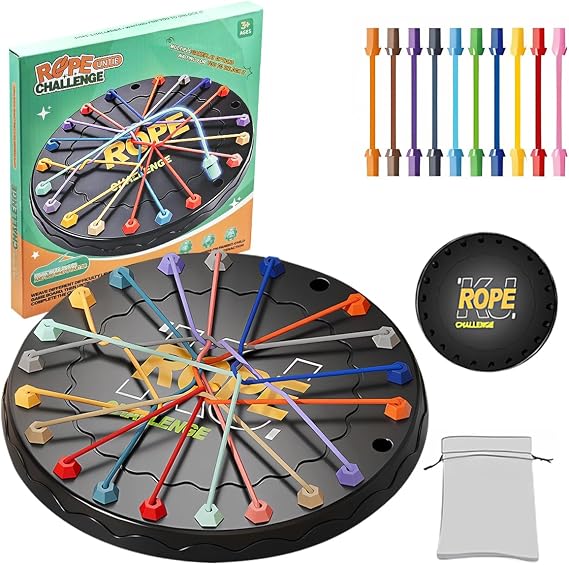 Rope Untangling Puzzle Game,10 Cords Twisted Rope Challenge Game, 2 to 4 Players Brainy Knots Logic Strategy Challenge Family Travel Toys for Kids & Adults