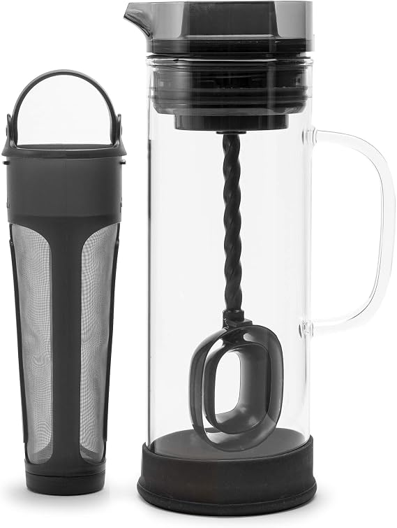 Primula Cold Brew Pour Over Glass Coffee Maker, Special Lid Seals In Freshness, Anti-Slip Base, Dishwasher Safe Pitcher, 50-Oz or 6-Cups, Black