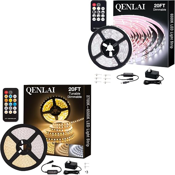 20ft Tunable LED Strip Lights 2700K-6500K & 20ft White LED Strip Lights