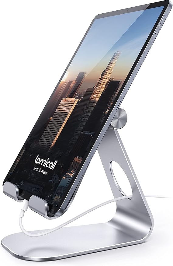 Lamicall iPad Stand Adjustable Tablet Holder, Sturdy Aluminum, Multi-Angle | Dock Stand for 4-13" iPad Pro Air Mini Kindle Tab Switch, All Aluminum Metal, Multi-Angle, Sturdy, Office Desk Accessories