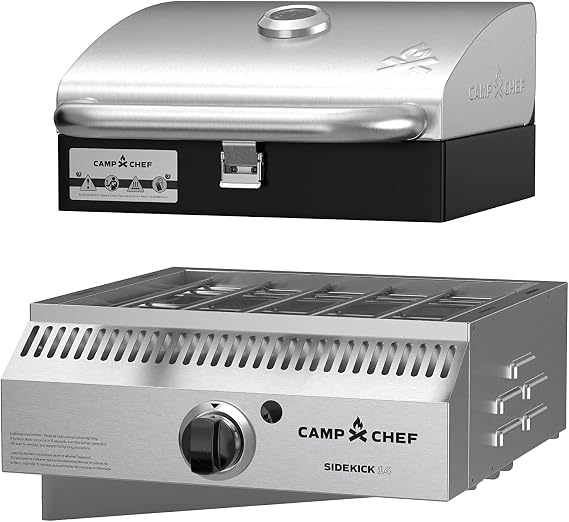 Camp Chef Sidekick Sear Grill Accessory, BBQ Deluxe Grill Box included, 14" cooking system compatible, Stainless/Black