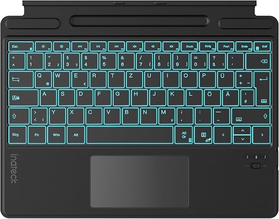 Inateck Surface Pro 9 Keyboard Compatible with Surface Pro 11/10/9/8/X AI Function Surface Keyboard with Touchpad 7-Colour Backlight and Pen Holder QWERTZ KB05114