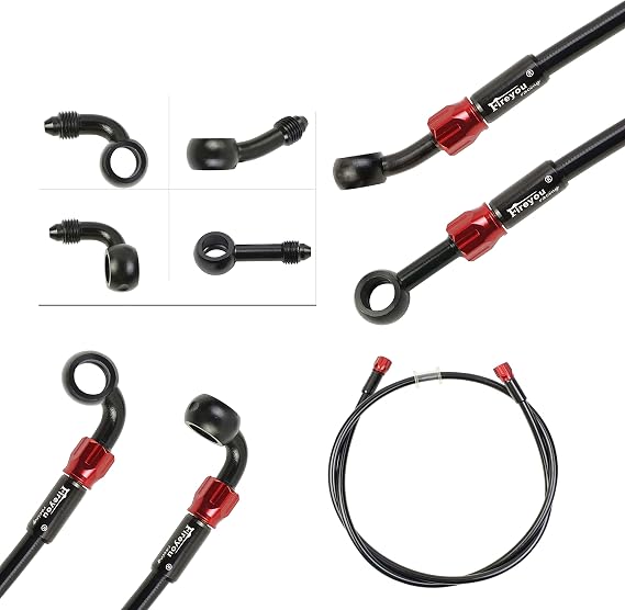 Motorcycle Brake Hose Braided,400-2400mm AN3 Hydraulic Clutch Tube Oil DOT Fluid Pipe Line Stainless Steel for ATV Dirt Pit Street Racing Bike,Removing Fittings Banjo (Black/400mm)