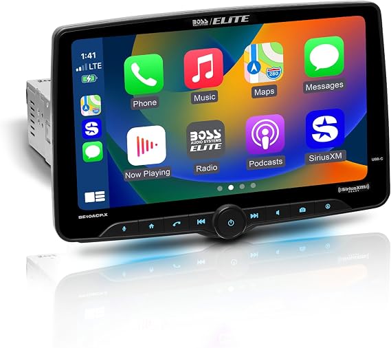 BOSS Audio Systems Elite Series BE10ACP.X Car Stereo - CarPlay Android Auto, Sirius XM-Ready, Single Din, 10.1 Inch Touchscreen, Bluetooth, No CD DVD