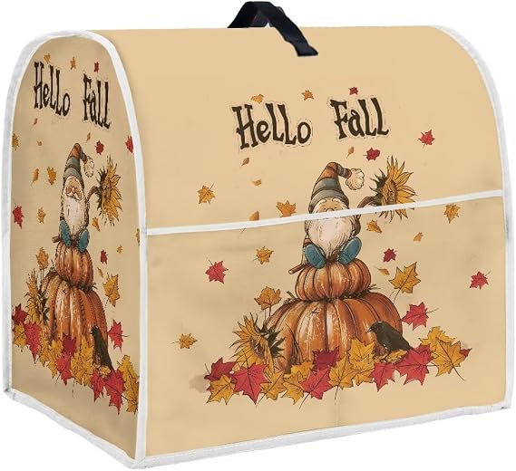 Fall Maple Leaf Pumpkin Mixer Cover Fingerprint Resistant Polyester Stand Mixer Cover with Pockets Kitchen Dust Cover for 6-8-Quart Stand Mixer Coffee Maker or Juicer Decor