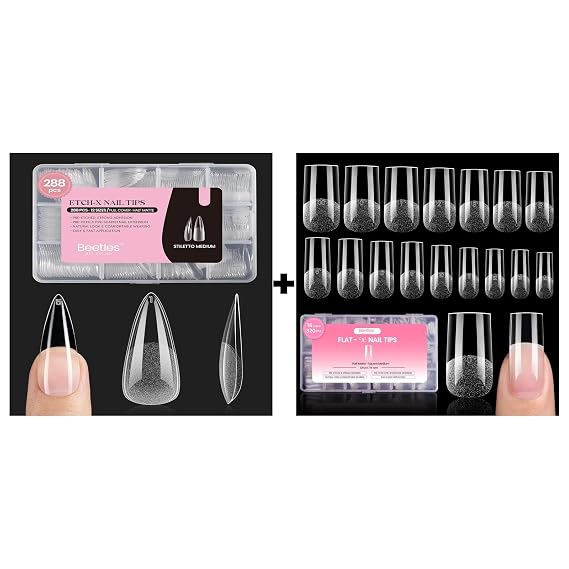 2Pcs*20g Solid Tipex Nail Tips Glue Gel with Flat-X Square Medium 320pcs 16 Sizes Pre-Etched