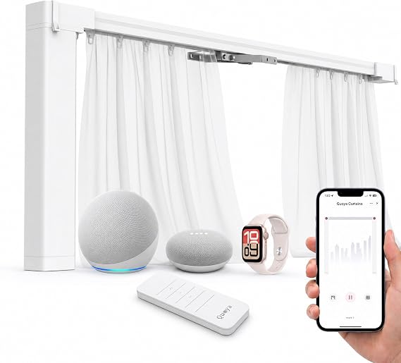 Quoya QL600 Motorized Smart Electric Curtain Track with Remote Hidden Brackets, Automatic Curtain Opener App & Voice Control up to 22.9 ft / 275 in