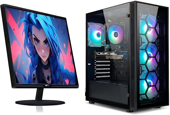 STGAubron Gaming PC Bundle with 24Inch FHD LED Monitor- GeForce RTX 3050 6G, Intel Core i7 up to 3.9G, 32G RAM, 1T SSD, RGB Fan x 4, Windows 11 Home