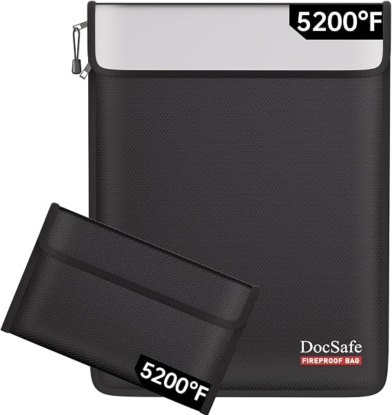 DocSafe 5200℉ Fireproof Document Bag Set for A4 Files,Water Resistant 2 Pcs