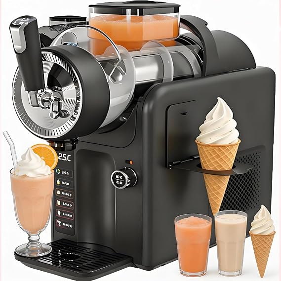 Ice Cream Machine, Slushie Machine for Home - Slushy Machine Maker No Ice Needed Self Cleaning, 5 Preset for Soft Serve Ice Cream, Slushie, Margarita, Frappés, Milkshake Black-WithHolder