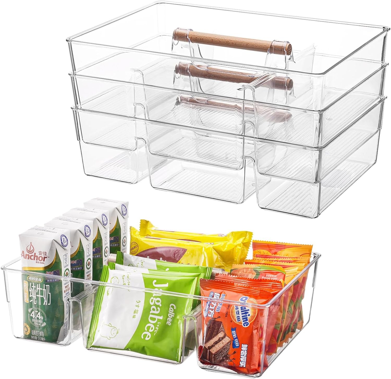 Pantry Organizer and Storage 3-Pack, Clear Storage Caddy Organizers Serving Tray with Handle for Kitchen Countertop Cabinet Cupboard Shelf Drawer, Food Container for Spice Packets, Snacks, Tea Bags
