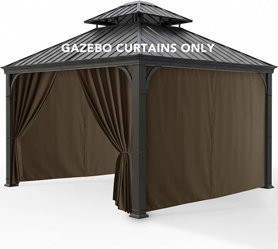 Gazebo Curtains Outdoor Waterproof with Zipper, 4-Panel, Brown