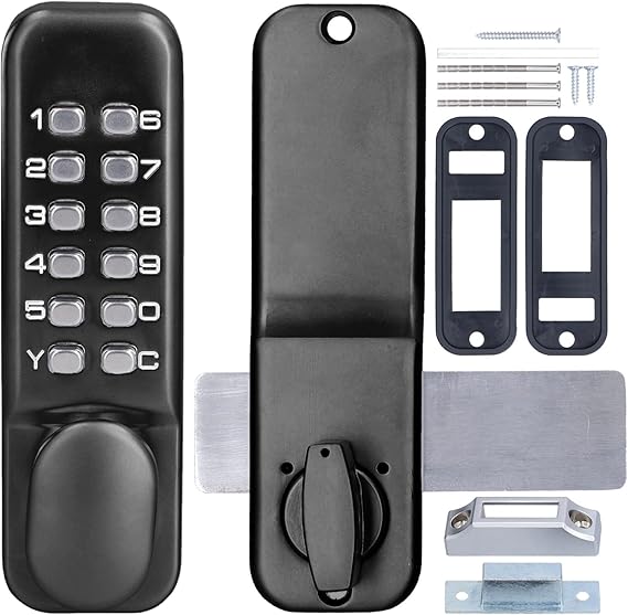 Mechanical Keyless Entry Door Lock, Waterproof Zinc Alloy Outdoor Gate Lock with Code, Anti-Theft Push Button Keypad Gate Locks for Outdoor Fence, Yard, Garage, Bidirectional Install (Black)