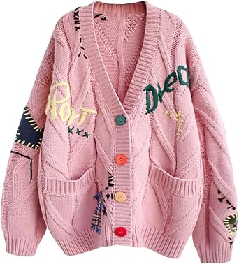 Womens Cable Knit Open Front Cardigan Lightweight Embroidery Button Down Sweater Jacket Casual Wool Blend Coat
