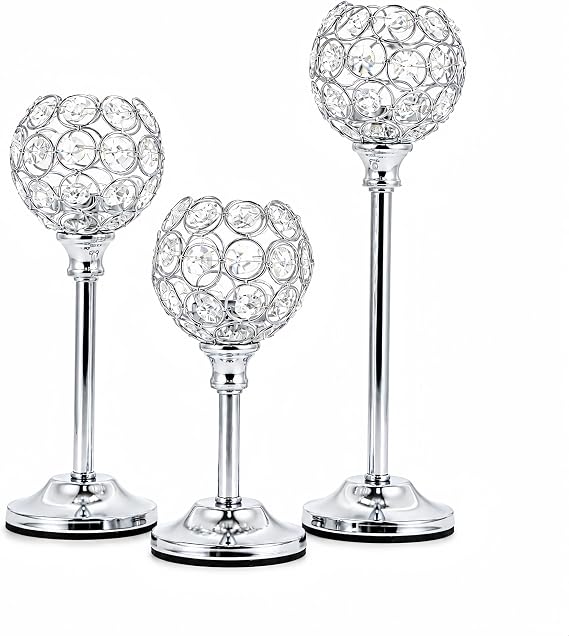 Set of 3 Silver Crystal Candle Holders Tea Light Holders in 3