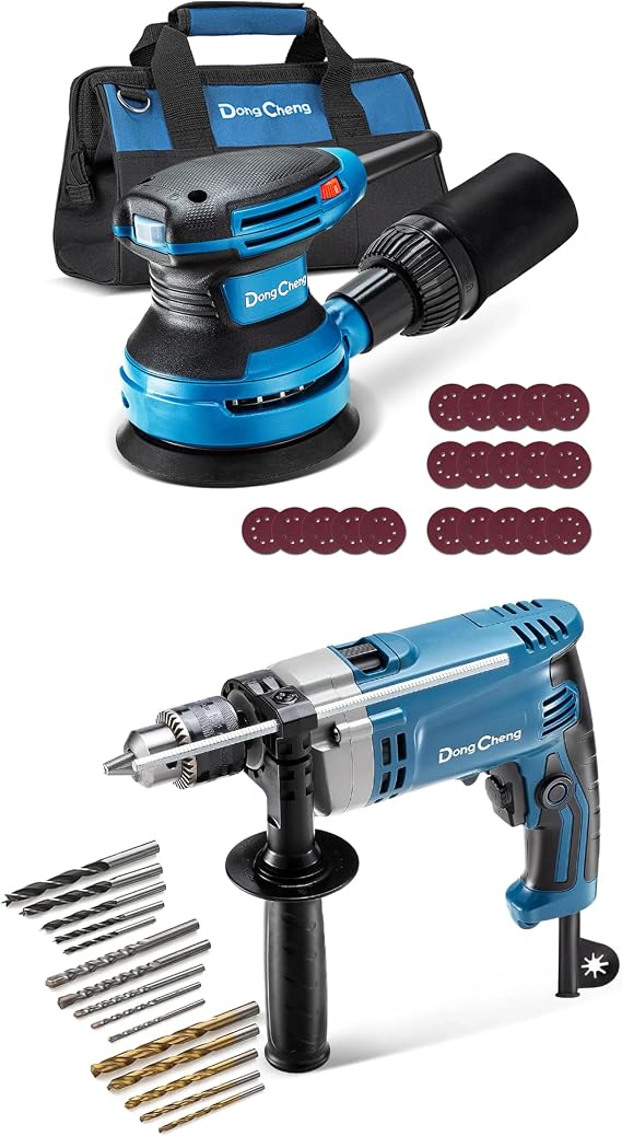 Dong Cheng 5-Inch Random Orbital Sander 380W 12800OPM Electric Palm Sander, Hammer Drill 6A,1/2 Inch Keyed Chuck