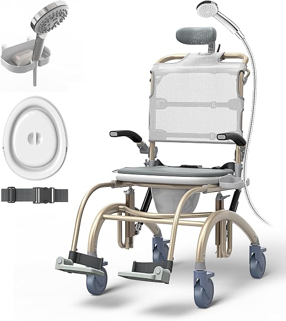 Vocic Reclining Rolling Shower Chair with Wheels for Elderly and Disabled
