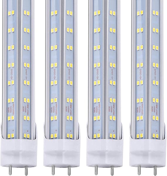 25Pack, T8 LED Bulbs 4FT Tube Light, 60W 6500LM 6000K Cold White, 4 Foot Flourescent Tube Replacement, 4 Row V Shape 270 Degree, Remove Ballast, Double Row, Dual-end Powered, Clear Cover