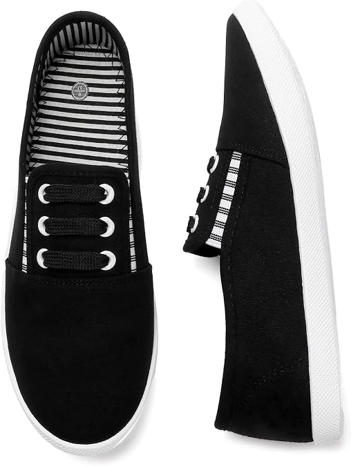 kufeiti Women's Canvas Slip On Shoes Sneakers for Women Fashion Comfortable White Black Elastic Sneakers for Women