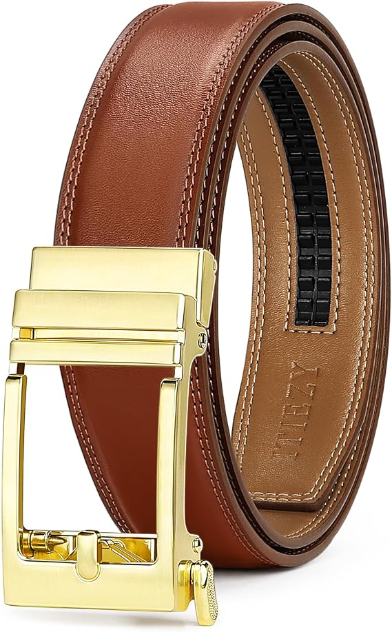 ITIEZY Mens Ratchet Belt - 35mm Leather Click Belt for Dress & Casual Wear