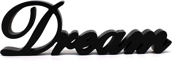CVHOMEDECO. Matt Black Wooden Words Sign Free Standing "Dream" Desk/Table/Shelf/Home Wall/Office Decoration Art, 14 x 4-1/4 x 1 Inch