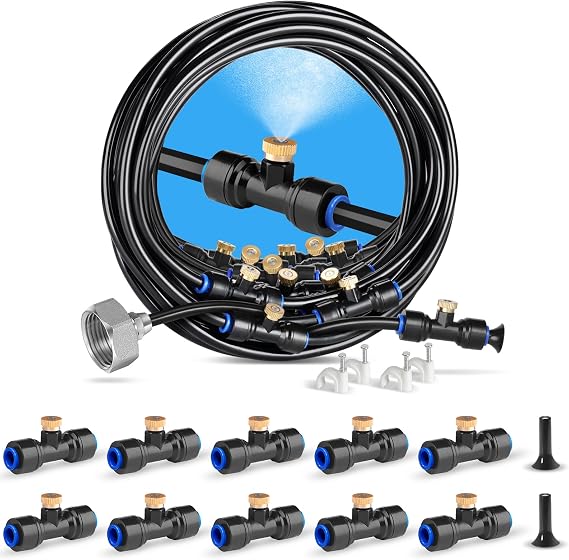 HOMENOTE Misting Cooling System, 75FT (23M) Misting Line + 28 Brass Mist Nozzles + Brass Adapter(3/4") + 10Pack Brass Nozzles, Outdoor Mister for Patio Garden Greenhouse