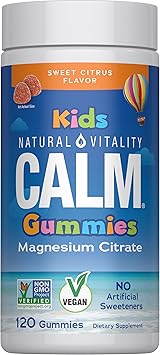 Natural Vitality Calm, Magnesium Citrate Kids Supplement, Stress Relief Gummies, Supports a Healthy Response to Stress, Gluten Free, Vegan, Sweet Citrus, 120 Gummies