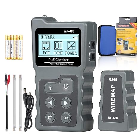 RJ45 Network Cable Tester, VXSCAN Multifunction Poe Ethernet Cable Tester Kit for CAT5e/CAT6/CAT6a, Network Cable Continuity Tester DC Power & Switch Loop-Back Test Poe Checker