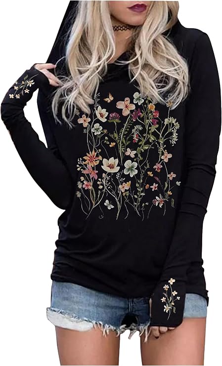 CHUNTIANRAN Hoodies Shirts for Women Early Fall Long Sleeve Tops Vintage Graphic Outfits Tops Fashion Pullover Tees 2025