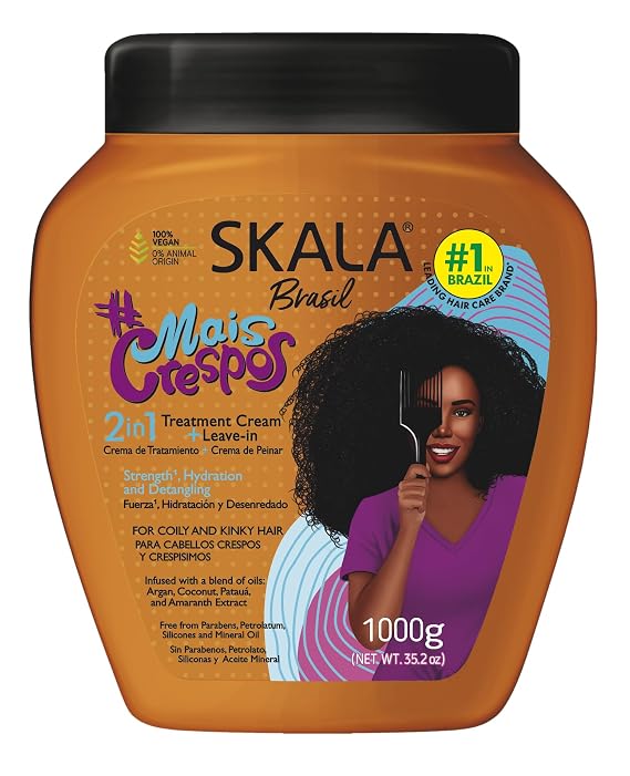 SKALA Mais Crespos 2-in-1 Treatment Cream and Leave-In Conditioner Strength, Detangling and Hydration for Coily and Kinky Hair, 35.2 oz