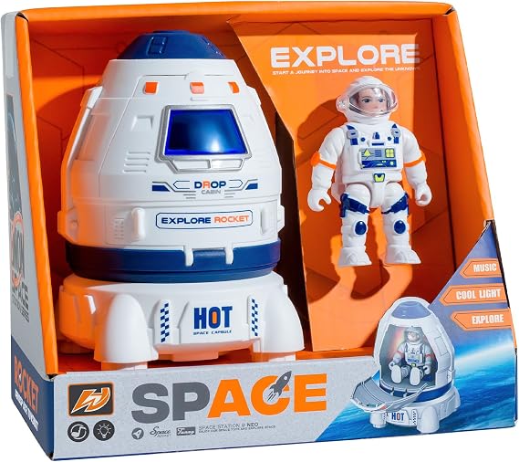Wbzle Space Ship Toy, Space Capsule Rocket Toys with Lights and Sound, Astronaut Toys for Outer Space Adventure, Space Toy Playset Gift for Kids 3 4 5 6 7 8