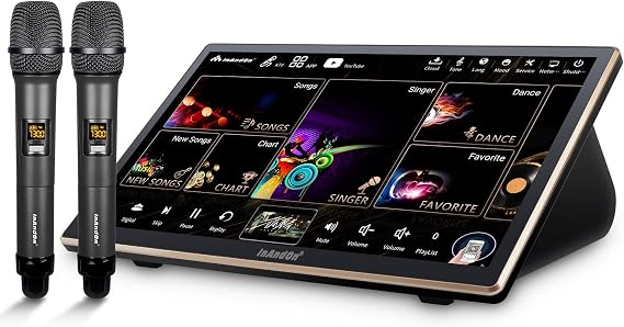 2026 InAndOn Chinese Karaoke System with Wireless Microphone, 18.5 inch Capacitive Touch Screen, 650K Cloud Song Library, YouTube Online Play, 4T (Black)