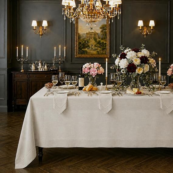 Signature LinenTM by D'Moksha 100% Linen Light Natural Tablecloth 60x84 in